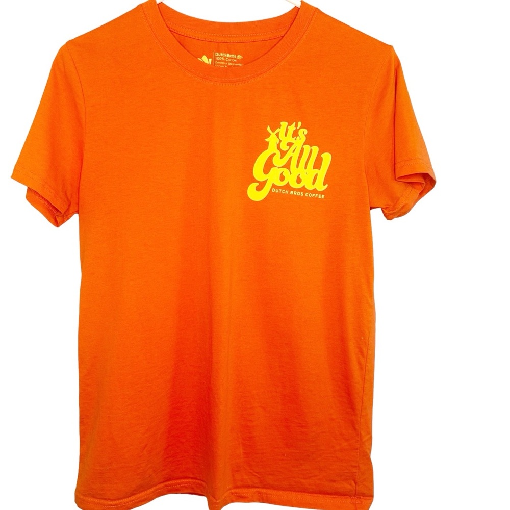 Dutch Bros Neon/Blood Red Orange w/Yellow T “It’s All Good” MEDIUM + XXL DB 2X